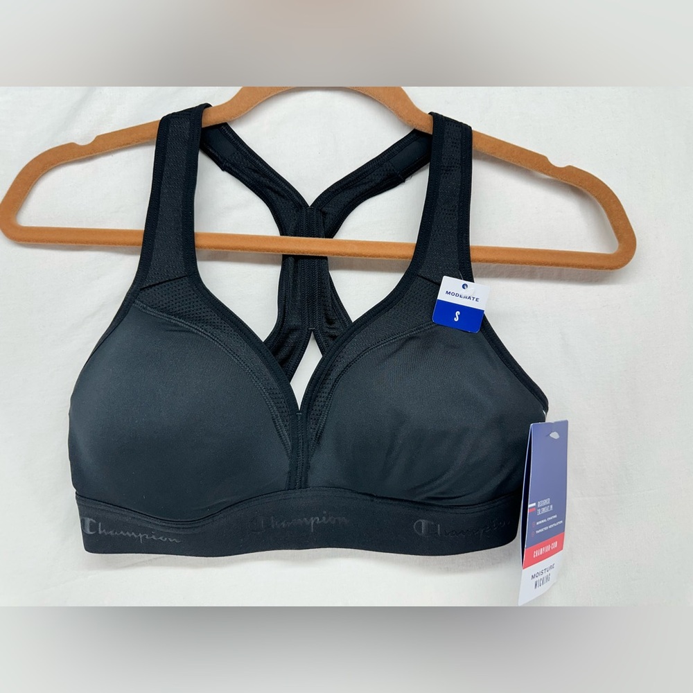 Champion‎ The Curvy Sports Bra C Logo V Neck Racerback Molded Cups Black Size S